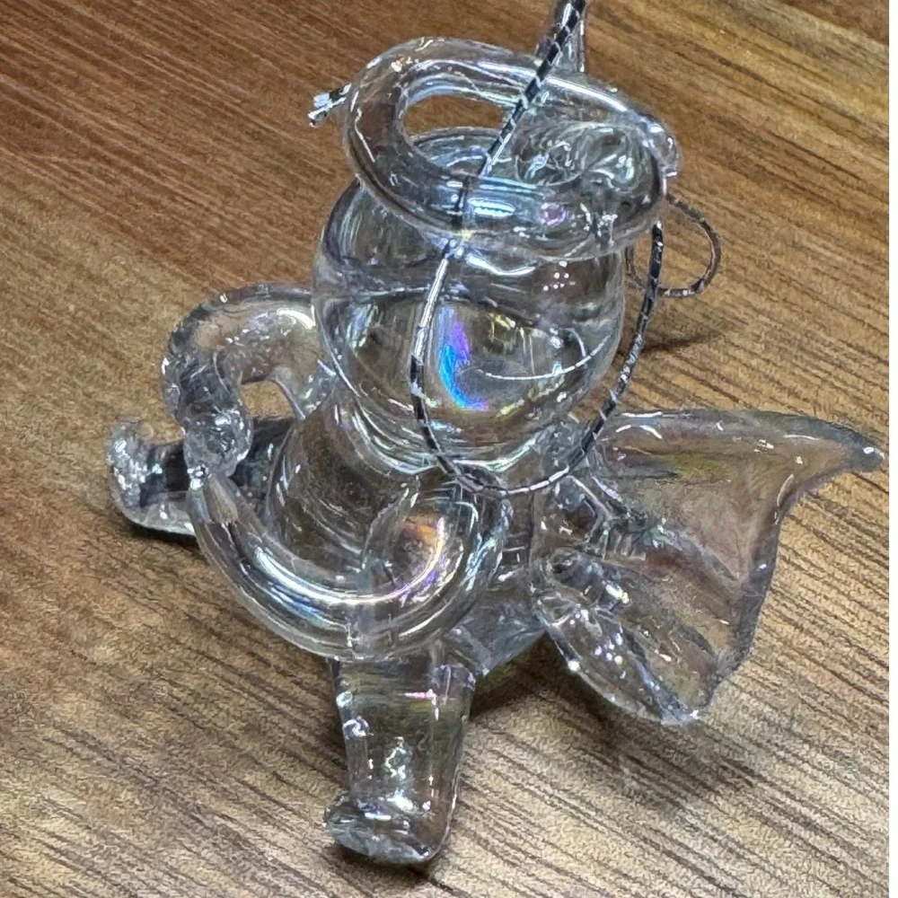 Iridescent Blown Glass Angel Ornament Mini Cherub Figurine Suncatcher Clear